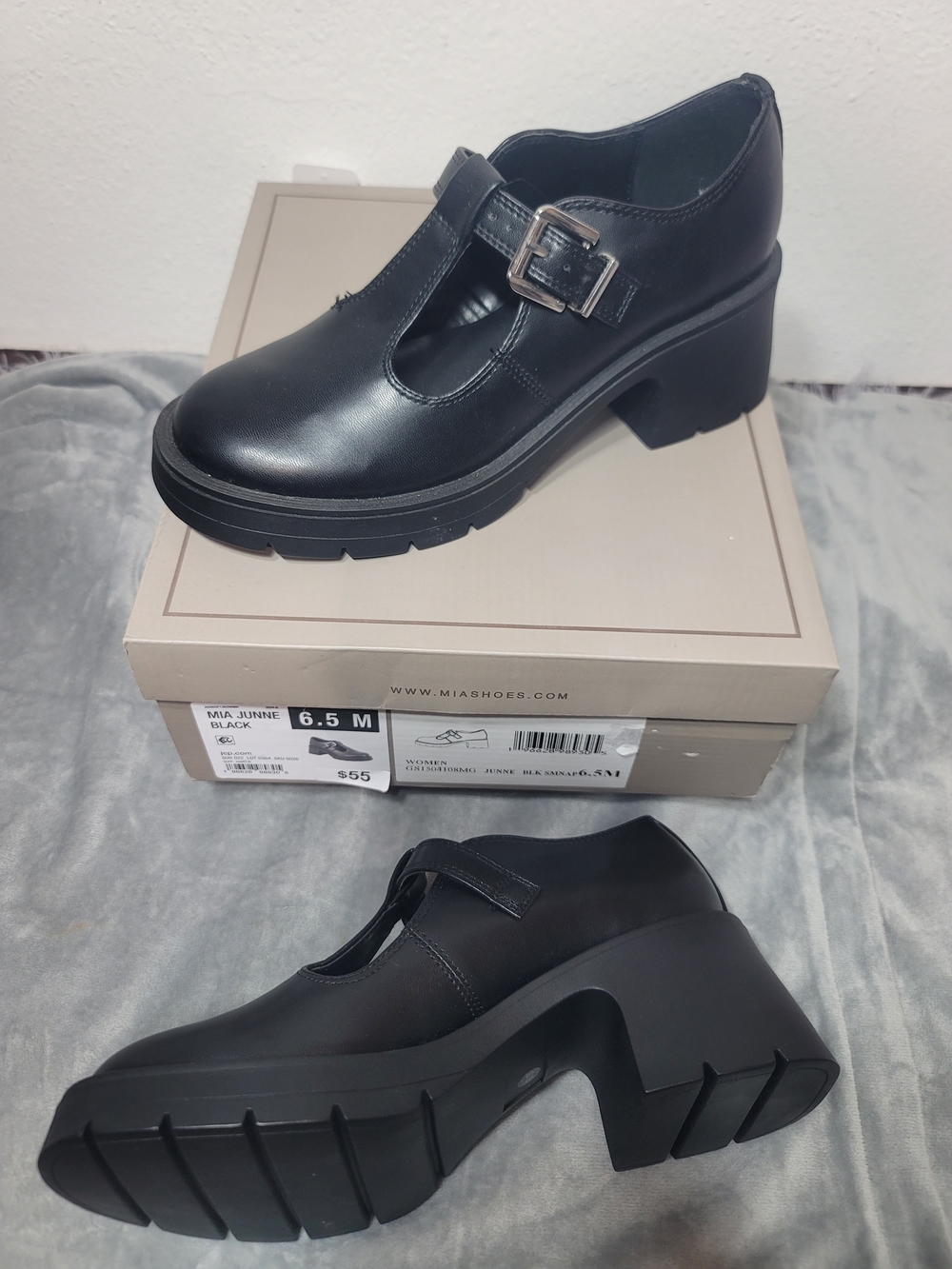 MIA Black Chunky Mary Jane Heels - Women's
